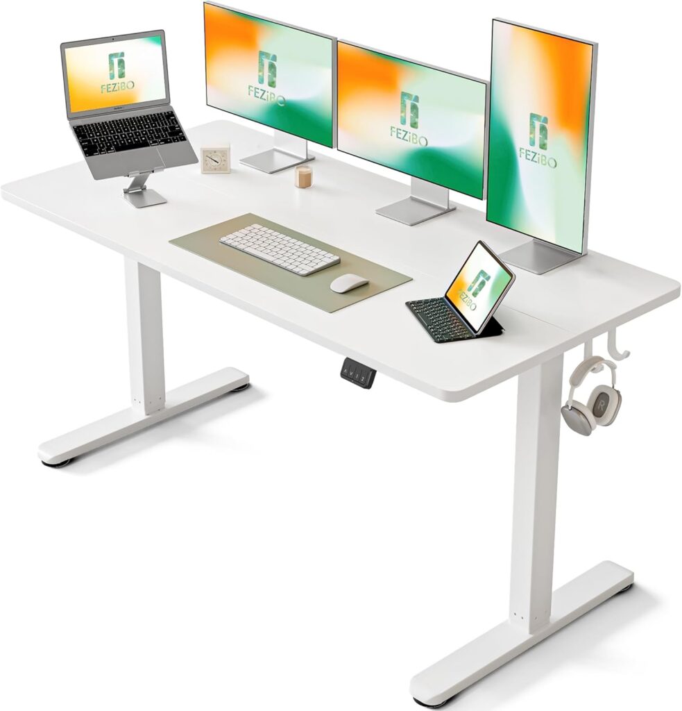 Bureau assis debout Fezibo style bois rustique avec crochets