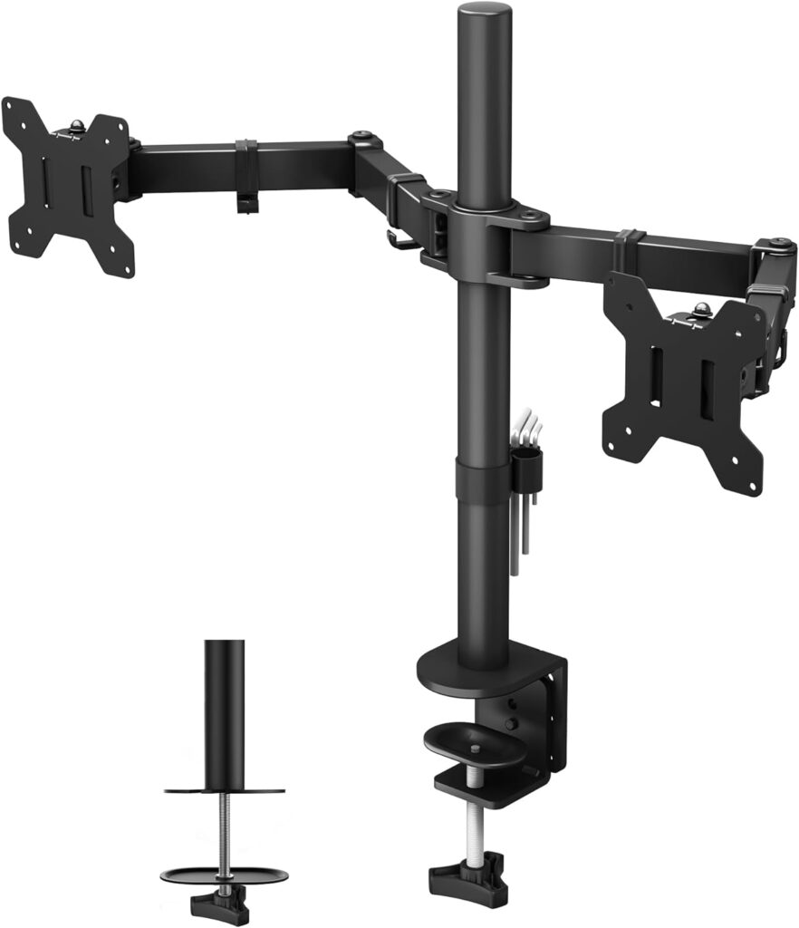 Support double écran PC Bontec bras articulé bureau assis debout mal de cou